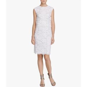 Shoshanna Lola White Floral Lace Overlay Dress Knee Length Sleeveless Bridal 8